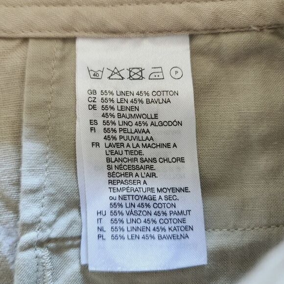 H & M wide leg linen cotton‎ blend khaki tan pants womens size 12 - Picture 6 of 7